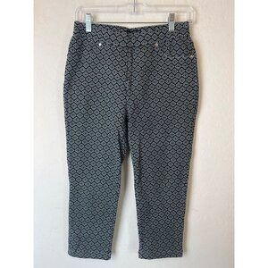Susan Graver Weekend Novelty Print Navy White Sz XS Pull On Pant Stretchy Elasti